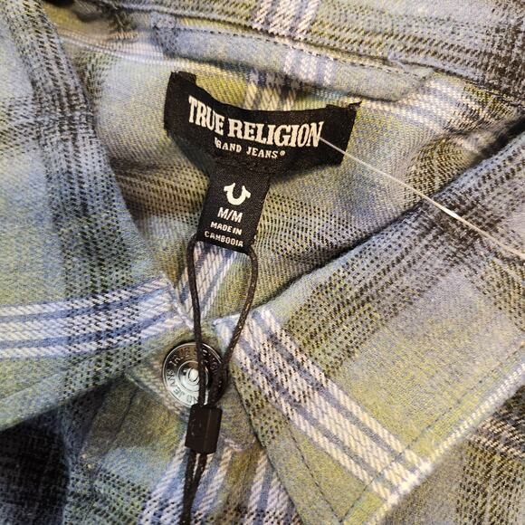 TRUE RELIGION HS Brushed Flannel Women's Button Up Long Sleeve Blouse Iris MED - Picture 3 of 13